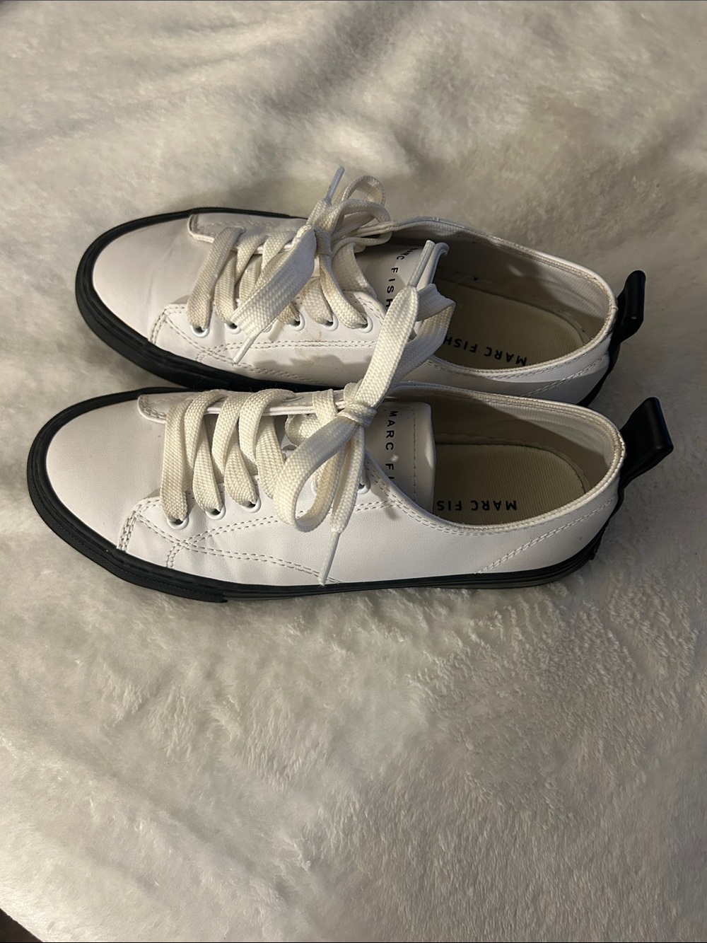 Marc Fisher White and Black Trim Sneakers